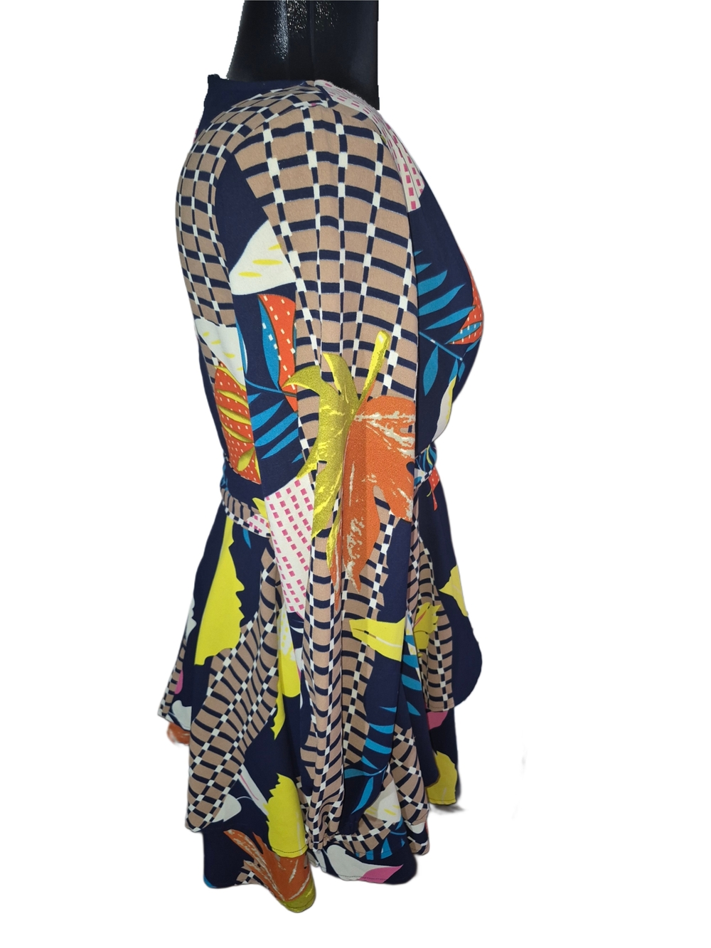 Colorful Geometric Abstract Wrap Style Swing Skater Belted Dress Size M - Picture 5 of 6
